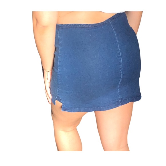 dark blue denim mini skort - Picture 3 of 9